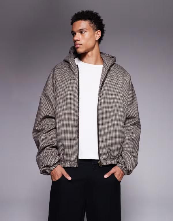 エイソス メンズ アウター ジャケット・ブルゾン ジャケット ASOS DESIGN bomber jacket in plaid BROWN ブラウン