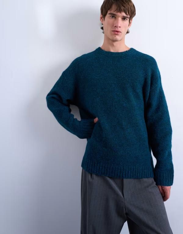 トップマン メンズ アウター ニット・セーター セーター ニット Topman loose knit crew sweater in dark Dark blue ブルー