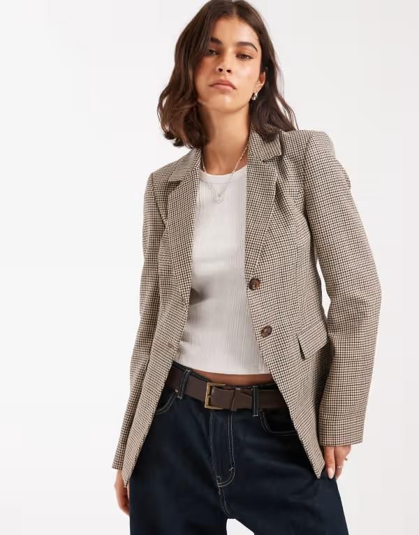 ミスセルフフリッジ レディース アウター ジャケット・ブルゾン ブレザー Miss Selfridge cinch blazer in neutral check Neutral check チェック 19,426円