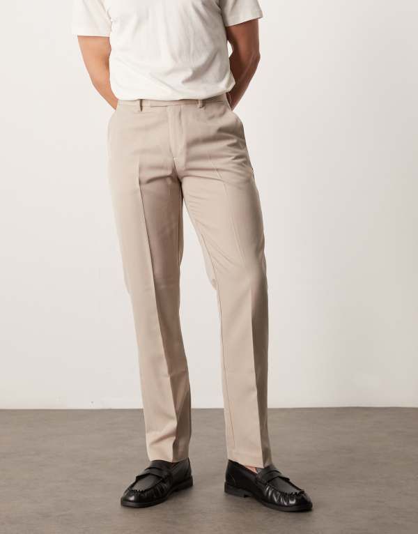エイソス メンズ ボトムス カジュアルパンツ スリムフィット パンツ ASOS DESIGN smart slim fit pants in stone STONE ストーン