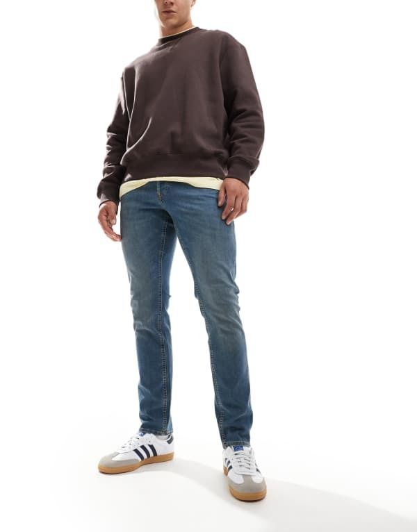 ジャック アンド ジョーンズ メンズ ボトムス デニムパンツ Jack Jones glenn slim jean in mid wash Blue Denim デニム