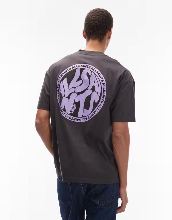 オールセインツ メンズ トップス Tシャツ Allsaints distortion tshirt in washed black JET BLACKPURPLE ブラック