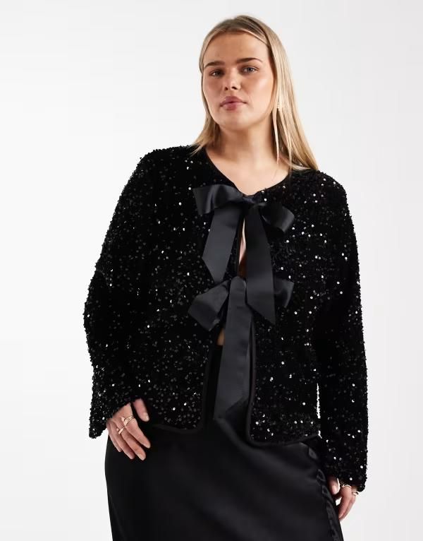 オンリーカーブ レディース トップス Tシャツ ベルベット スパンコール ONLY Curve sequin velvetie frontop Black ブラック