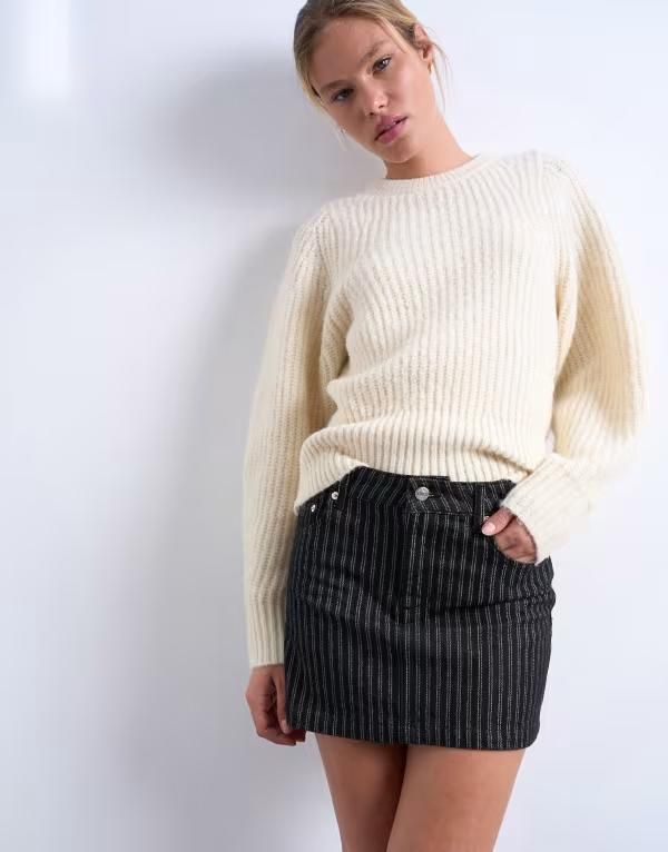 トップショップ レディース ボトムスカート ミニ デニム Topshop denim pelmet mini skirt stripesTRIPE ストライプ
