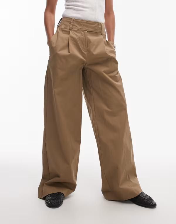 トップショップ レディース ボトムス カジュアルパンツ ワイドレッグ プリーツ パンツ Topshop pleated wide leg tailored high rise chino style 12,395円