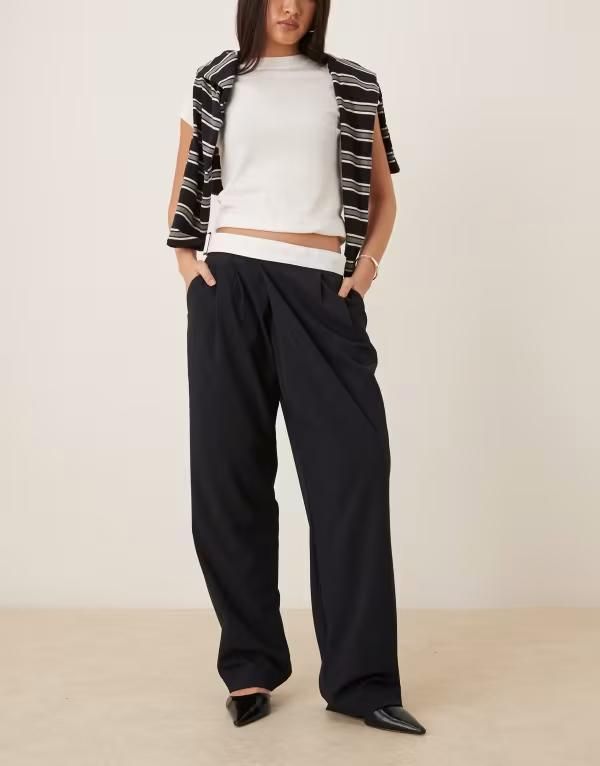 エイソス レディース ボトムス カジュアルパンツ ワイドレッグ アシンメトリー ASOS DESIGN tailored wide leg pants with asymmetric raw edge