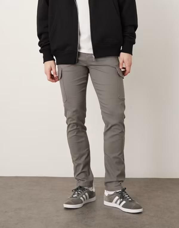 エイソス メンズ ボトムス カジュアルパンツ カーゴパンツ ASOS DESIGN skinny cargo pants in charcoal チャコール