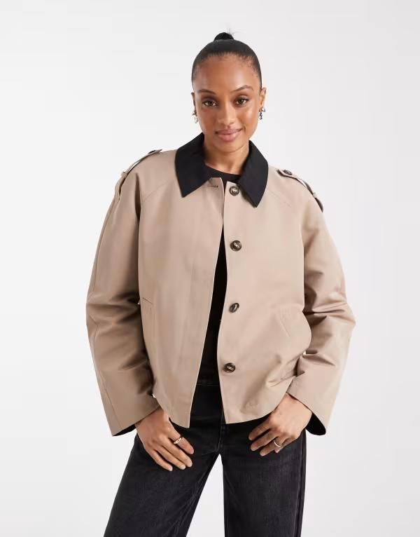 ベロモーダ レディース アウター コート コントラスト クロップド Vero Moda Tall clean cropped trench coat with contrast collar in c