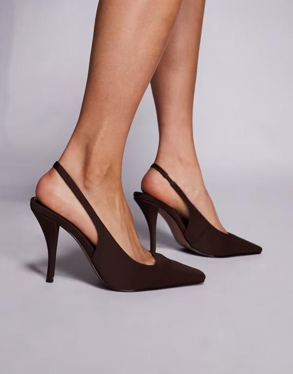 エイソス レディース シューズ ヒール サテン ASOS DESIGN Proud slingback high heeled shoes in chocolate satin CHOCOLATE S