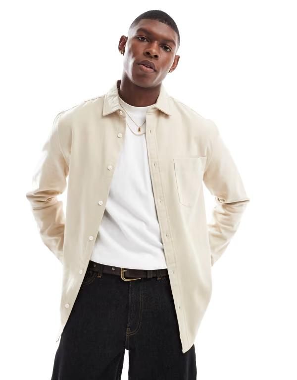 エイソス メンズ トップス シャツ オックスフォード ASOS DESIGN brushed oxford regular shirt BEIGE ベージュ