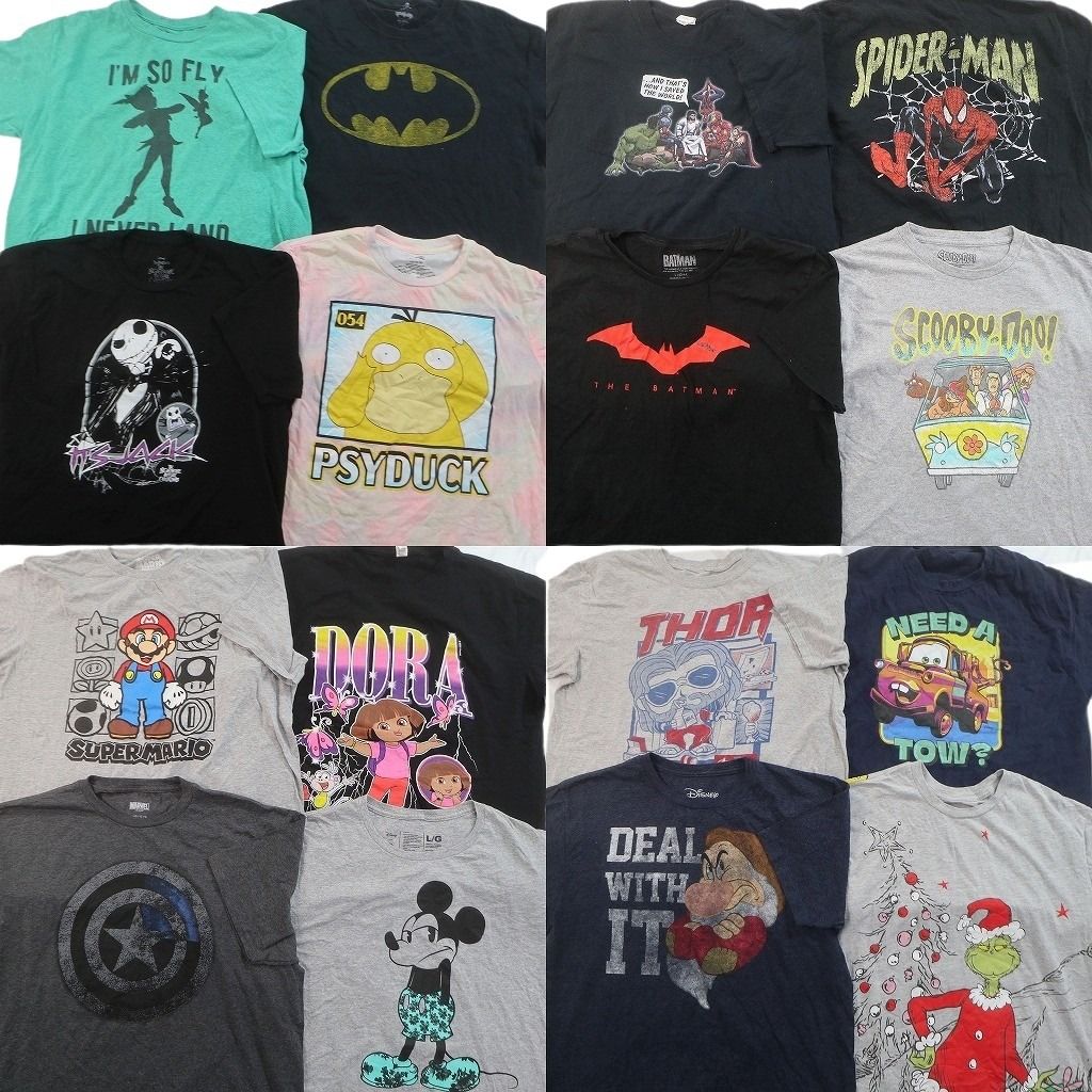 古着卸 まとめ売り キャラクター Tシャツ 16枚セット ( メンズ Ｌ ) カーズ ミッキー マリオ ピーターパン 中古 古着 NF4637