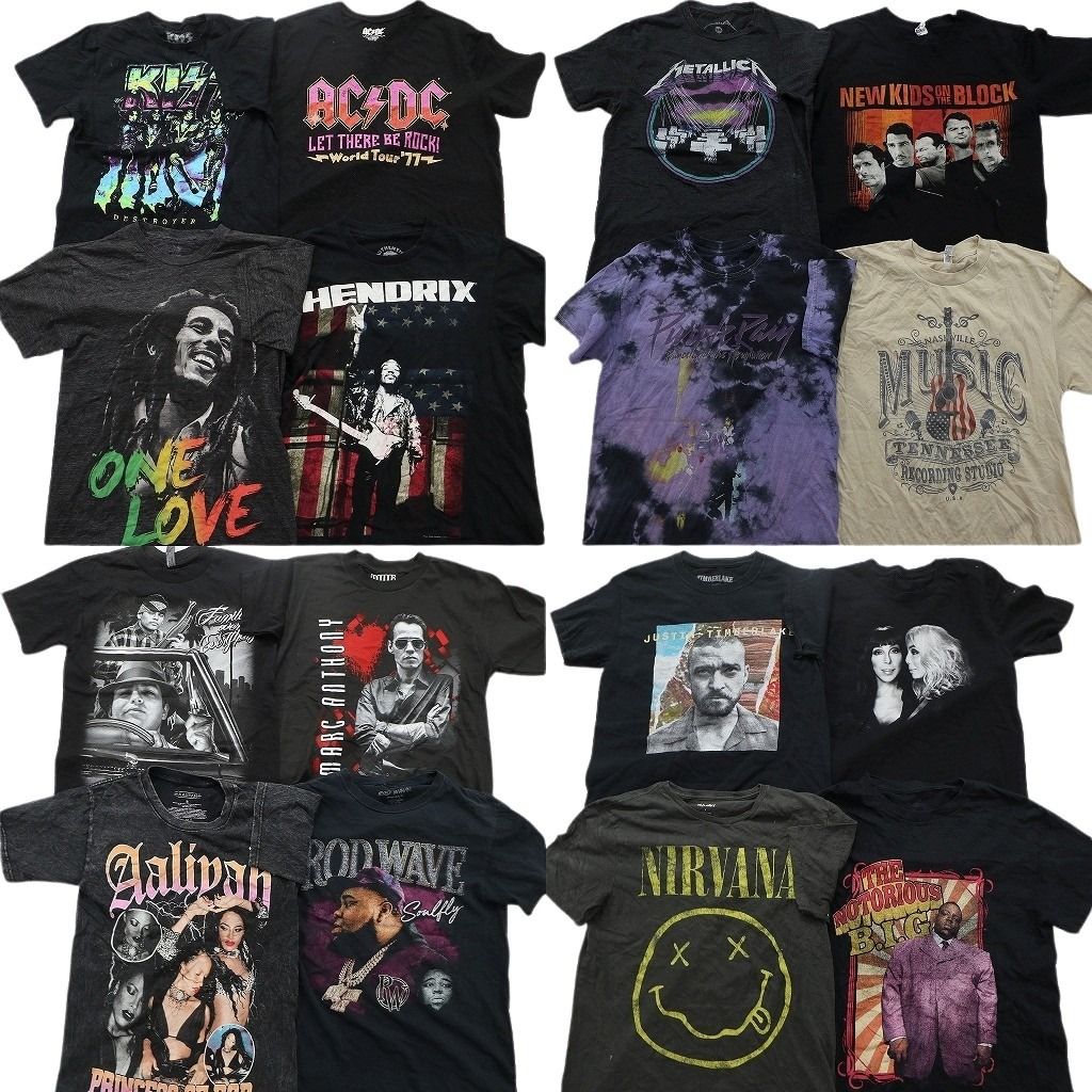 古着卸 まとめ売り 音楽・バンド Tシャツ 16枚セット ( メンズ Ｓ ) ニルヴァーナ メタリカ KISS ACDC 中古 古着 NF4679