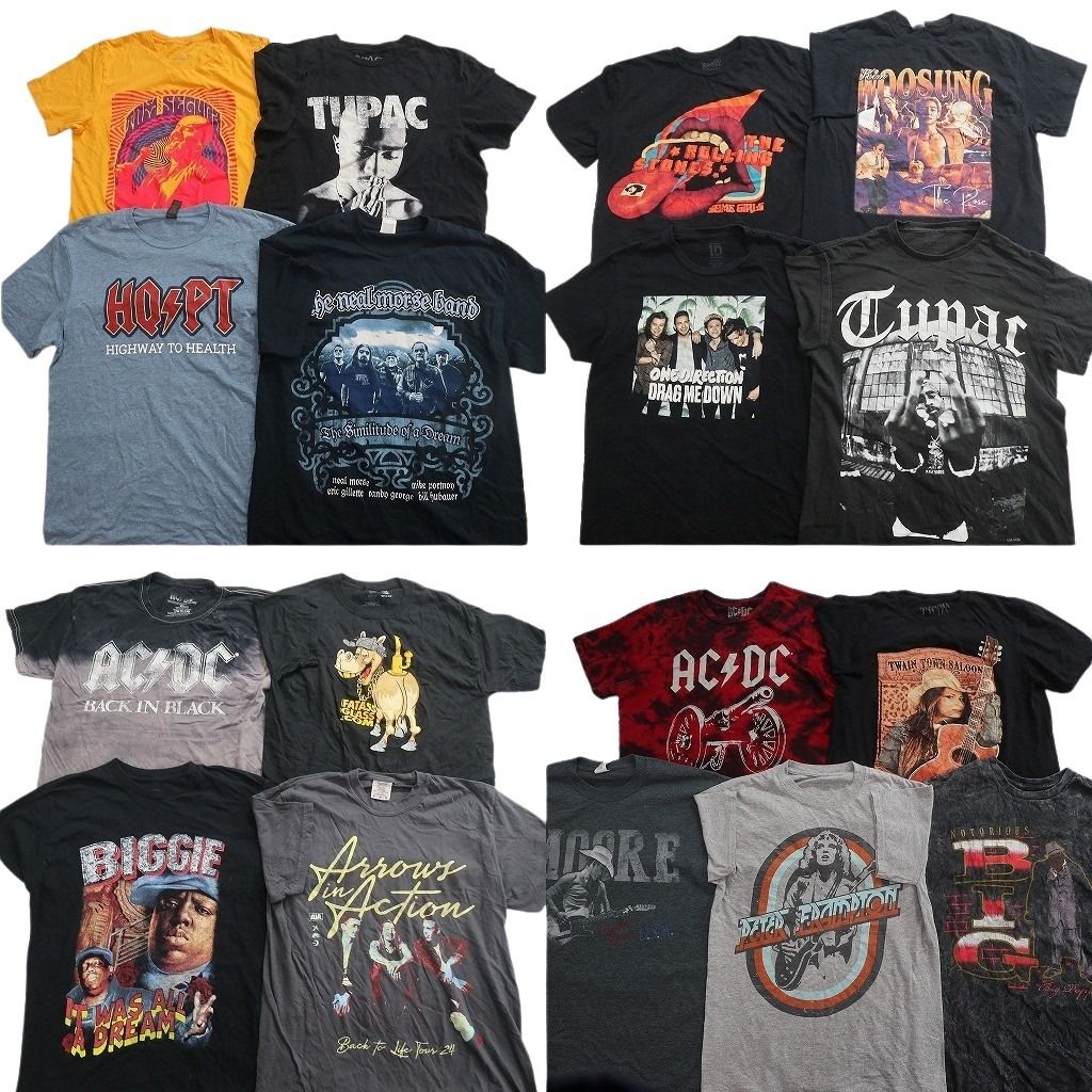 古着卸 まとめ売り 音楽・バンド Tシャツ 17枚セット ( メンズ Ｍ ) ACDC 2PAC ワンダイレクション 中古 古着 NF4683