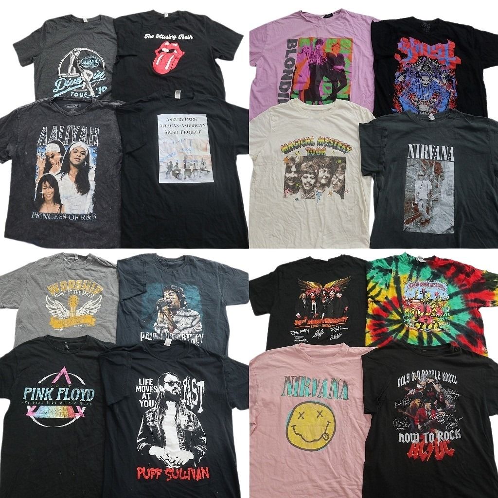 古着卸 まとめ売り 音楽・バンド Tシャツ 16枚セット ( メンズ Ｌ ) ニルヴァーナ ピンクフロイド ローリングストーンズ 中古 古着 NF4686