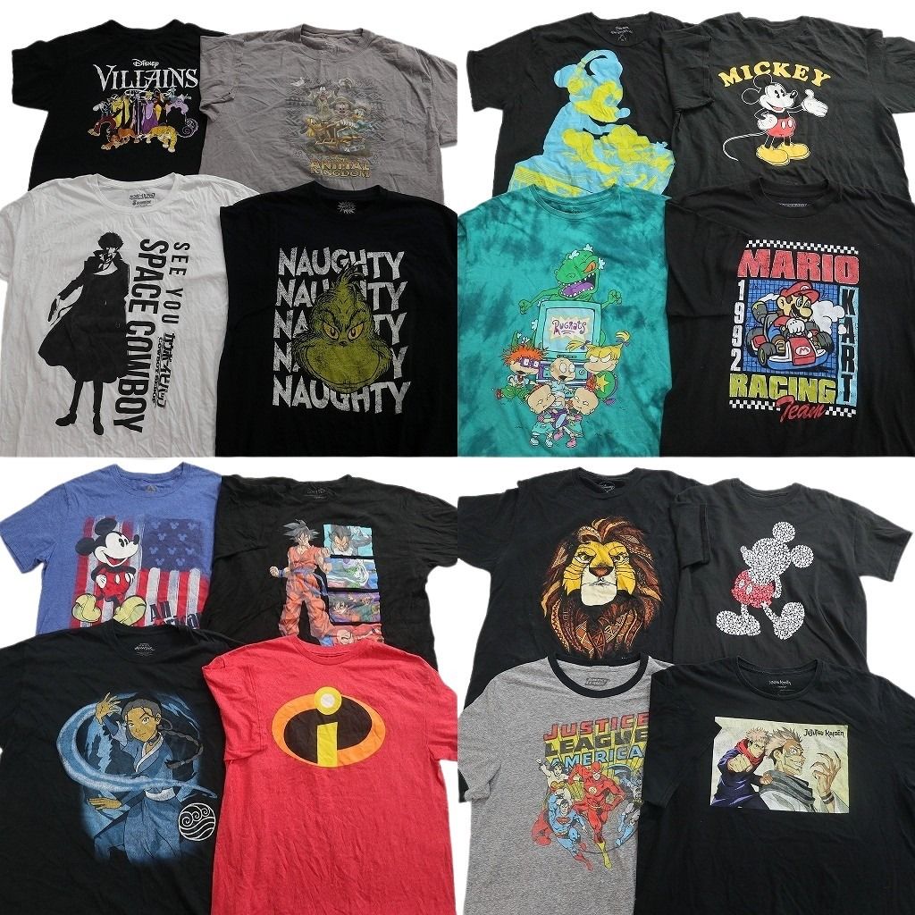 古着卸 まとめ売り キャラクター Tシャツ 16枚セット ( メンズ XL ) ミッキーマウス ドラゴンボール スーパーマリオ 中古 古着 NF4698