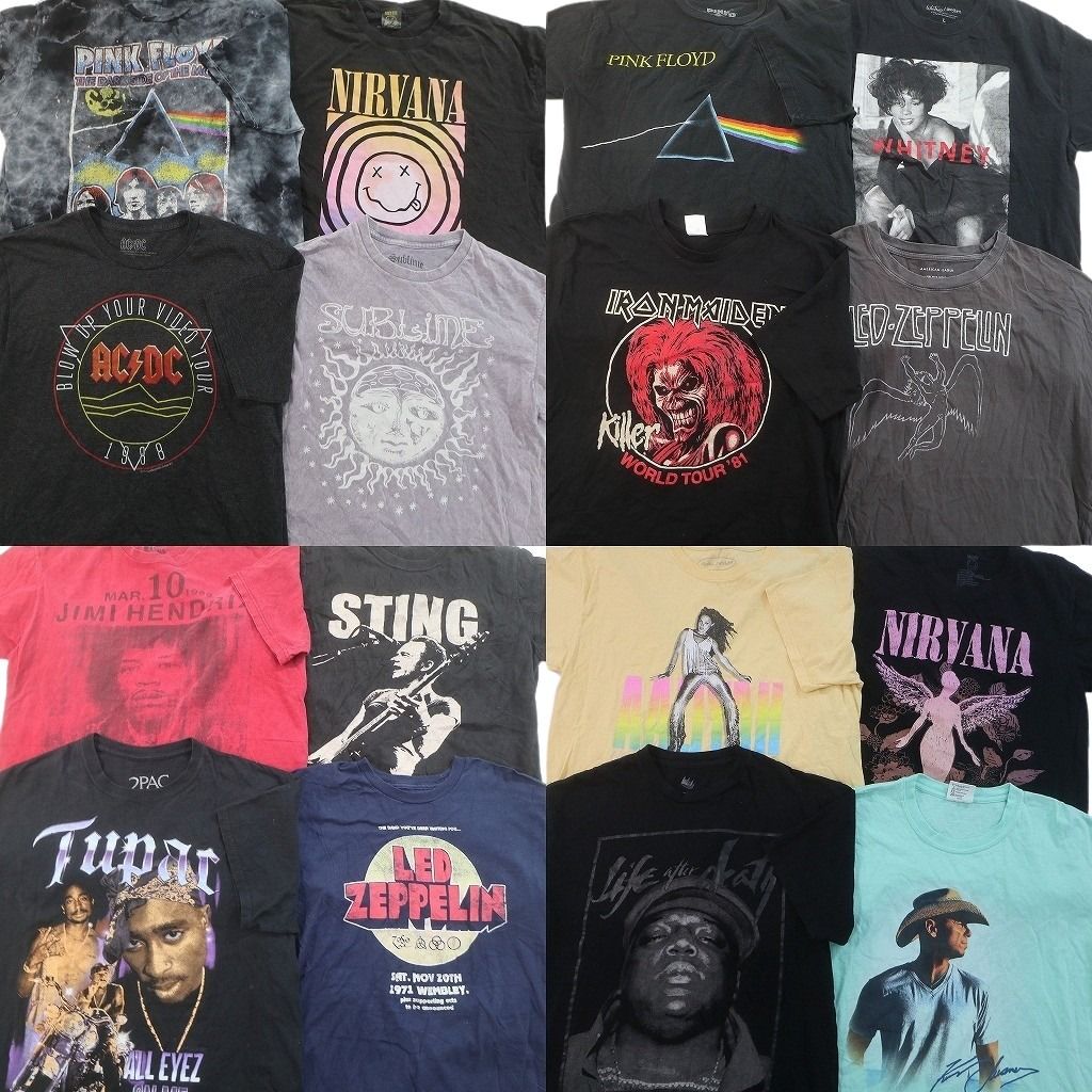 古着卸 まとめ売り 音楽・バンド Tシャツ 16枚セット ( メンズ Ｌ ) ニルヴァーナ レッドツェッペリン アイアンメイデン 中古 古着 NF4711