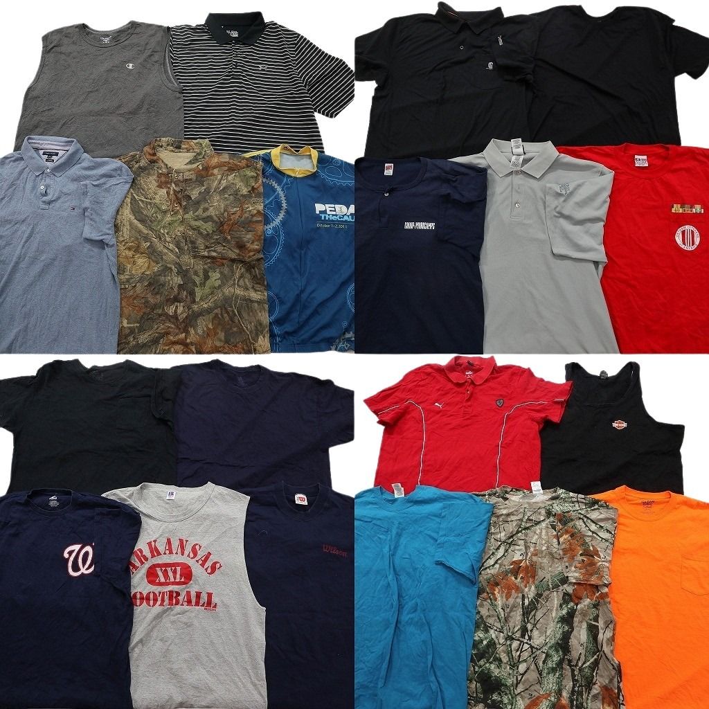 古着卸 まとめ売 TシャツMIX トップス 20枚セット ( メンズ 2XL ) タンクトップ リアルツリー柄 ポロシャツ ノースリーブ 中古 古着 NF4729
