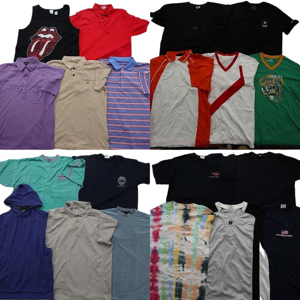 古着卸 まとめ売り TシャツMIX トップス 20枚セット ( メンズ Ｌ ) タイダイ柄 フーディー ポロシャツ タンクトップ 中古 古着 NF4730