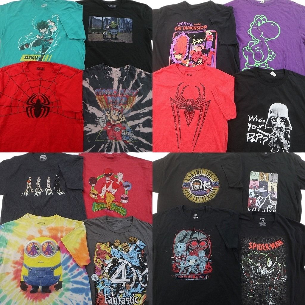 古着卸 まとめ売り キャラクター Tシャツ 16枚セット ( メンズ XL ) スパイダーマン ミニオンズ ファンタスティック4 中古 古着 NF4747