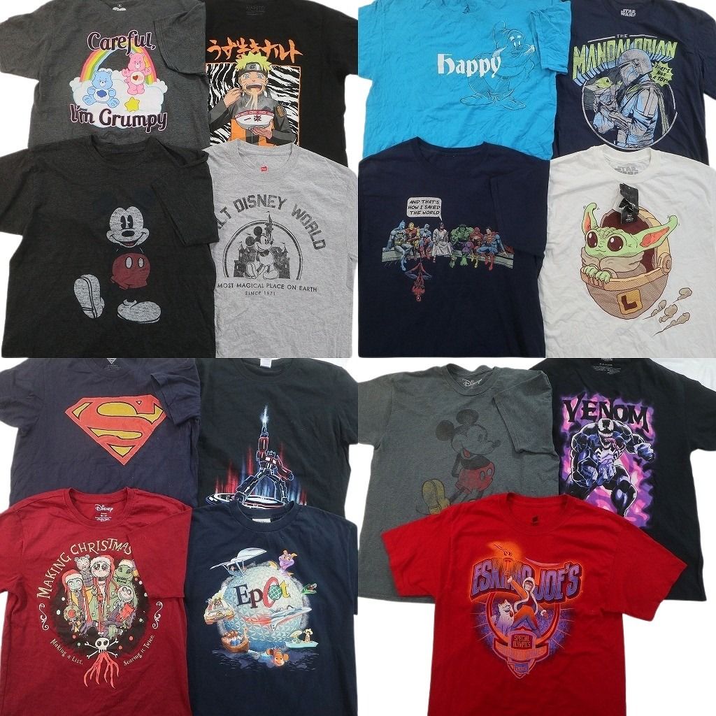 古着卸 まとめ売り キャラクター Tシャツ 15枚セット ( メンズ Ｍ ) ミッキーマウス ナイトメア・ビフォア・クリスマス 中古 古着 NF4758