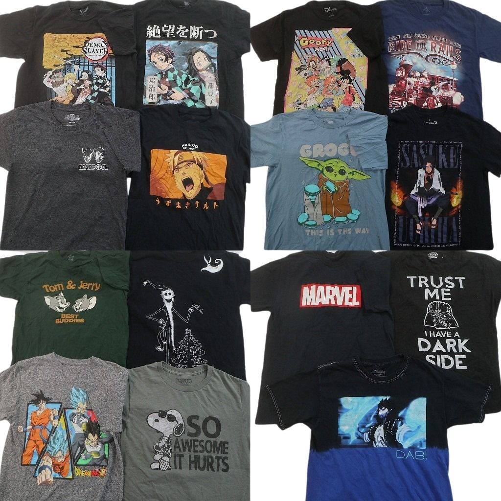 古着卸 まとめ売り キャラクター Tシャツ 15枚セット ( メンズ Ｓ ) トムとジェリー ドラゴンボール スヌーピー 中古 古着 NF4760
