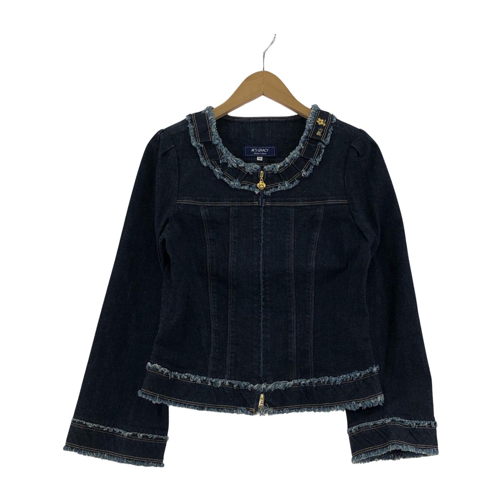 M'S GRACY エムズグレイシー デニム 刺繡ノーカラージャケット size40