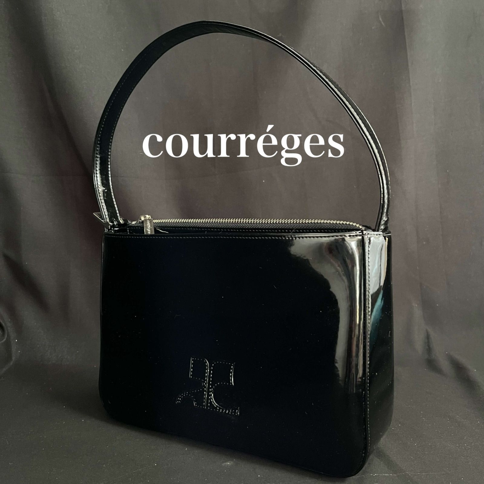 O クレージュ courréges エナメル ショルダーバッグ 黒 アクセサリー