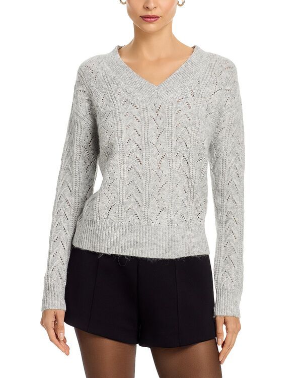 アクア レディース アウター ニット・セーター Vネック AQUA Brka Pointelle V Neck Sweater Exclusive Grey Cloud グレー