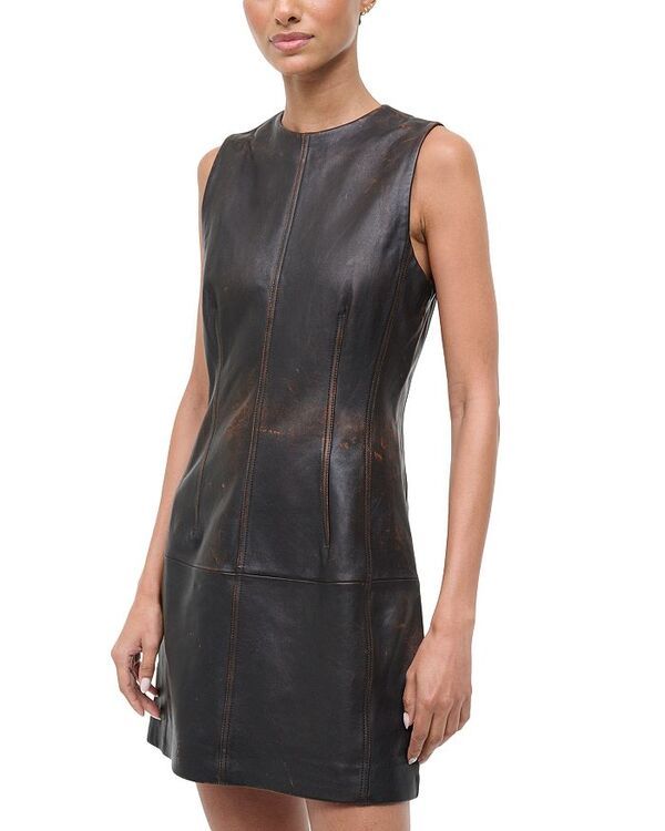 スタウド レディース トップス ワンピース レザー STAUD Binx Leather Dress Distressed