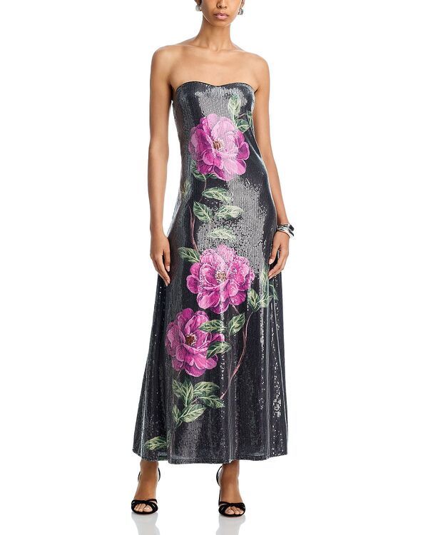 アクア レディース トップス ワンピース フラワー柄 ミディ スパンコール ストラップレス フラワー AQUA Sequin Strapless Oversized Floral Midi Dress