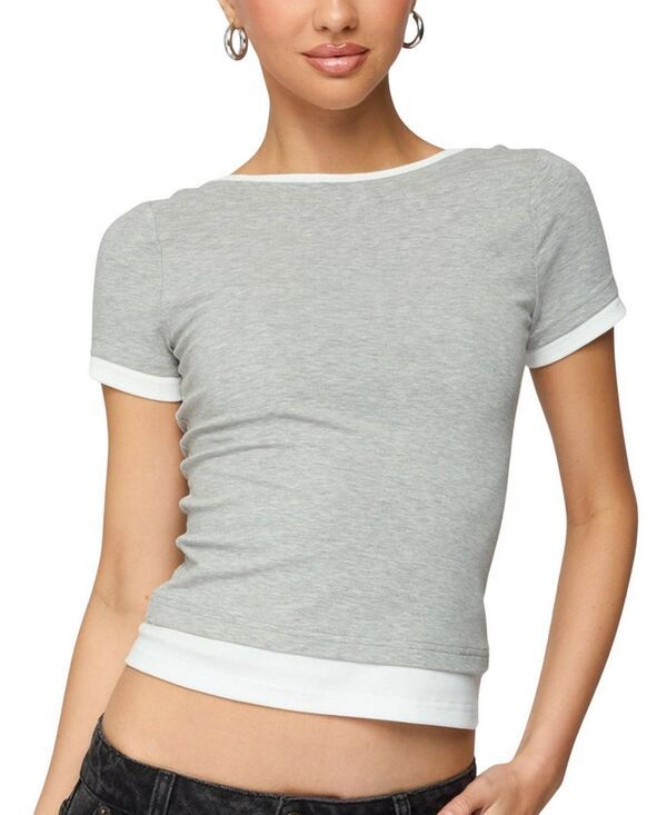 アディクテッド レディース トップス シャツ コントラスト Edikted Julietta Contrast Layered T Shirt GrayMelange グレー