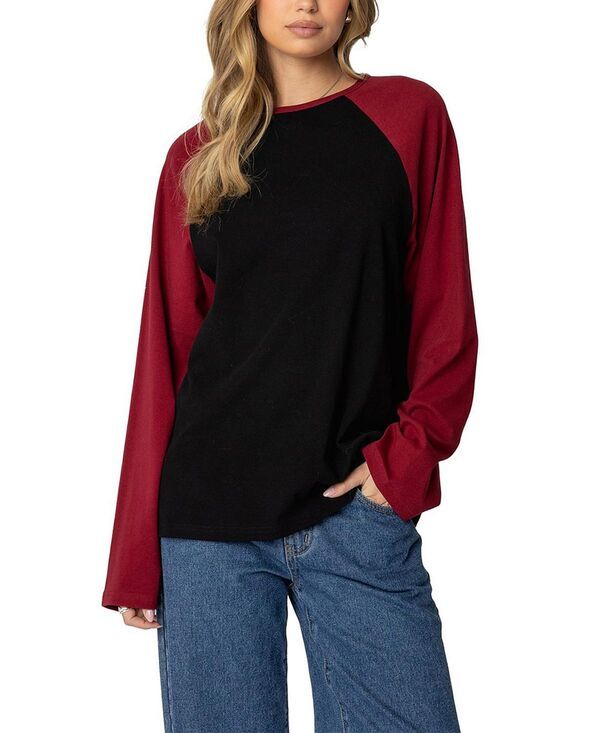 アディクテッド レディース トップス シャツ Edikted Oversized Raglan Long Sleeve T Shirt Black ブラック 11,684円