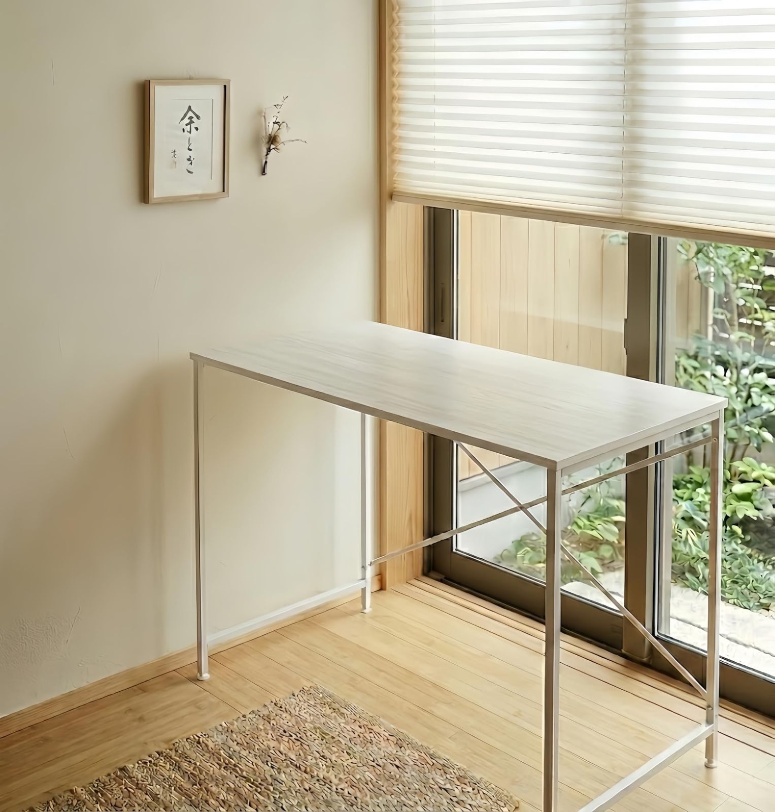 牧小苫 komaitomaパソコンデスク 幅120×奥行60cm シンプルデスク ワークデスク 勉強机 スチール脚 X型補強 省スペース 組立簡単 ホワイト木目ｍａ