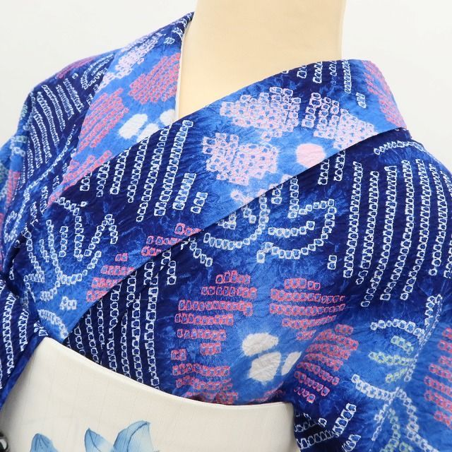 百華❀Y5179◇美品 有松鳴海絞り 朝顔 綿 手縫い仕立て 浴衣 夏着物