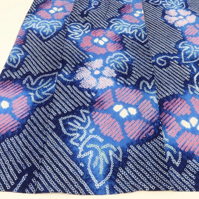 百華❀Y5179◇美品 有松鳴海絞り 朝顔 綿 手縫い仕立て 浴衣 夏着物
