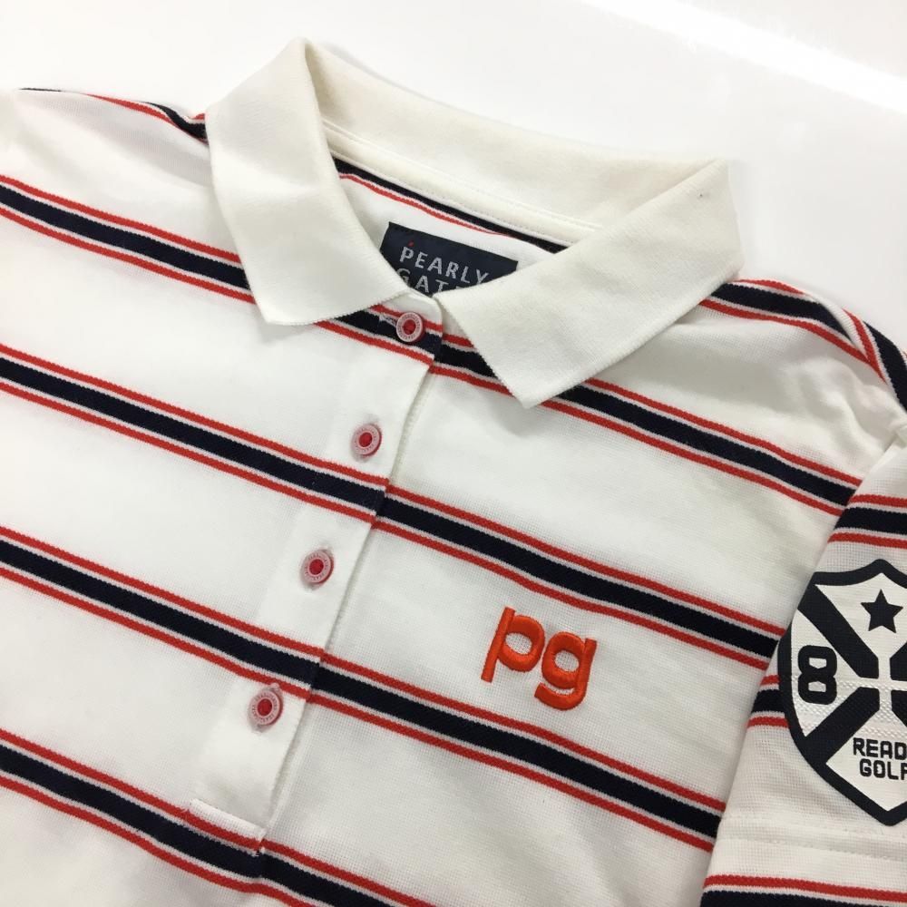 パーリーゲイツ 半袖ポロシャツ 白×レッド×ネイビー ボーダー