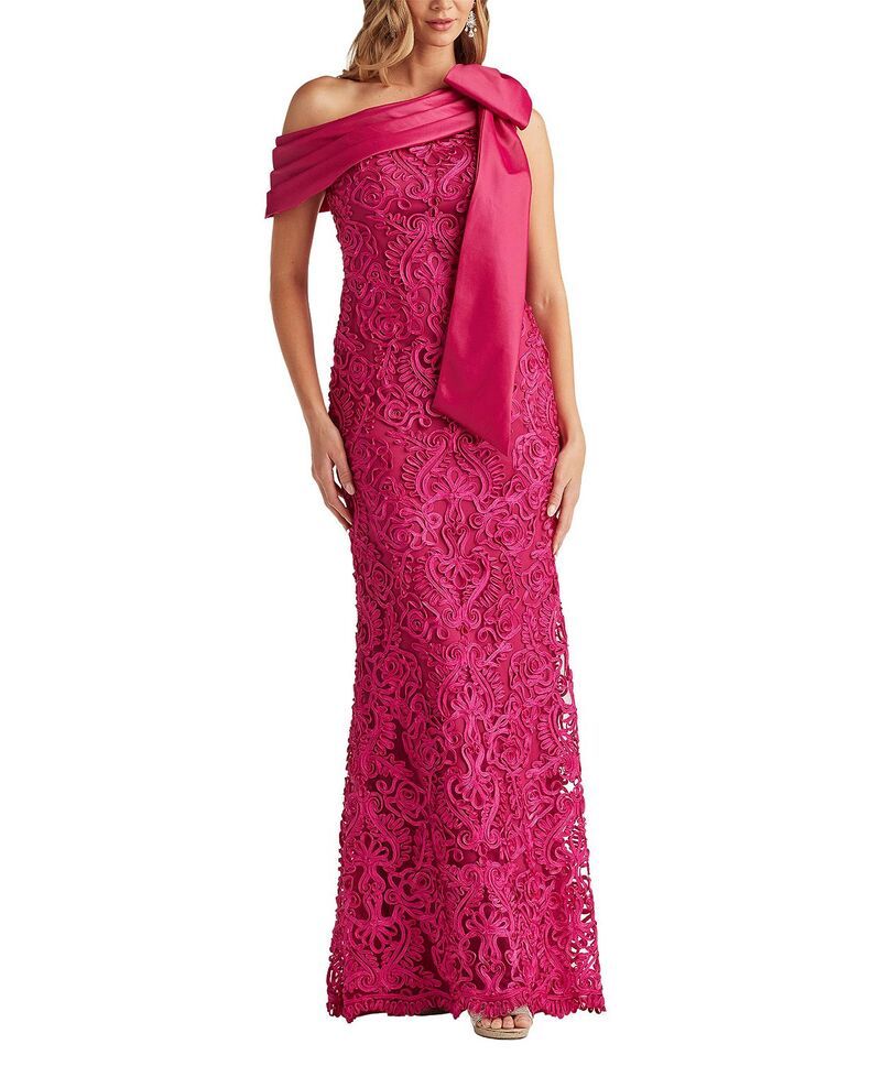 タダシショージ レディース トップス ワンピース 刺繍 Tadashi Shoji Lornembroidered BowShoulder Gown Hibiscus