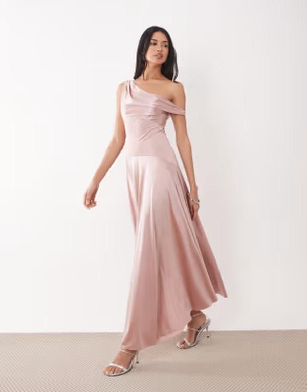 レア レディース トップス ワンピース サテン マキシ Rare London Exclusive high shine satin drop waist maxi dress in blush ブラ
