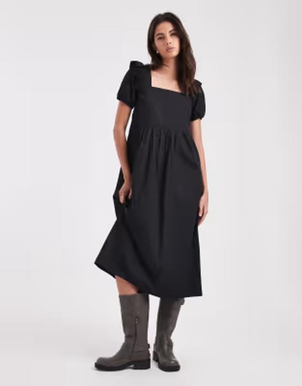 ウェンズデーガール レディース トップス ワンピース フリル Wednesdays Girl Wednesdays Girl poplin ruffle tie back midaxi dress B