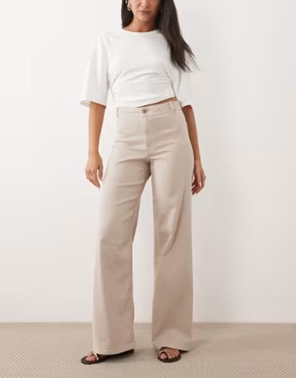 ジェイディーワイ レディース ボトムス カジュアルパンツ ワイドレッグ ハイウエスト JDY high waist wide leg pants in taupe Chateau gray グレー