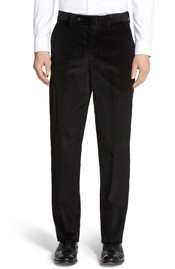 ベール メンズ ボトムス カジュアルパンツ コーデュロイ Berle Luxury Italian Corduroy Flat Front Pants Black ブラック