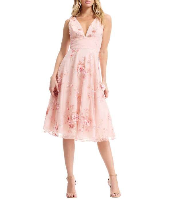 ドレスザポプレーション レディース トップス ワンピース Vネック A ライン メッシュ ミディ スパンコール ノースリーブ Dress the Population Posie Sequin Mes