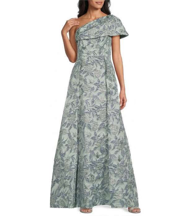 アレックスイブニングス レディース トップス ワンピース プリント Alex Evenings One Shoulder Fold Over Neck Printed Jacquard Longown