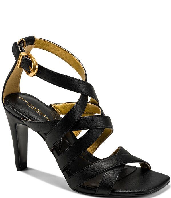 ダナキャラン レディース シューズ ヒール ラップワンピース サンダル アンクル Donna Karan Briarrose Strappy Ankle Wrap Dressandals Black