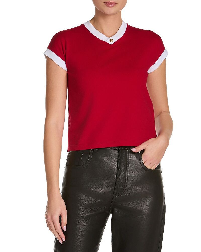 ヴェルサーチ レディース トップス Tシャツ ヴィンテージャージー Versace Vintage Stretch Jersey Tee Lipstick RedWhite ホワイト
