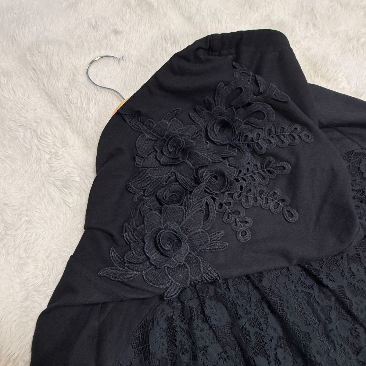 エイココンドウ　羽織り EIKO KONDO エイココンドウ レース切替 フラワー刺繍 フード付き