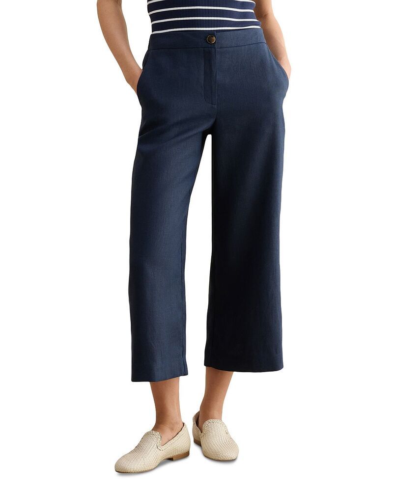 ホッブスロンドン レディース ボトムス カジュアルパンツ プチ クロップド リネン HOBBS LONDON Petite Lillie Cropped Linen Trousers Navy ネイビ