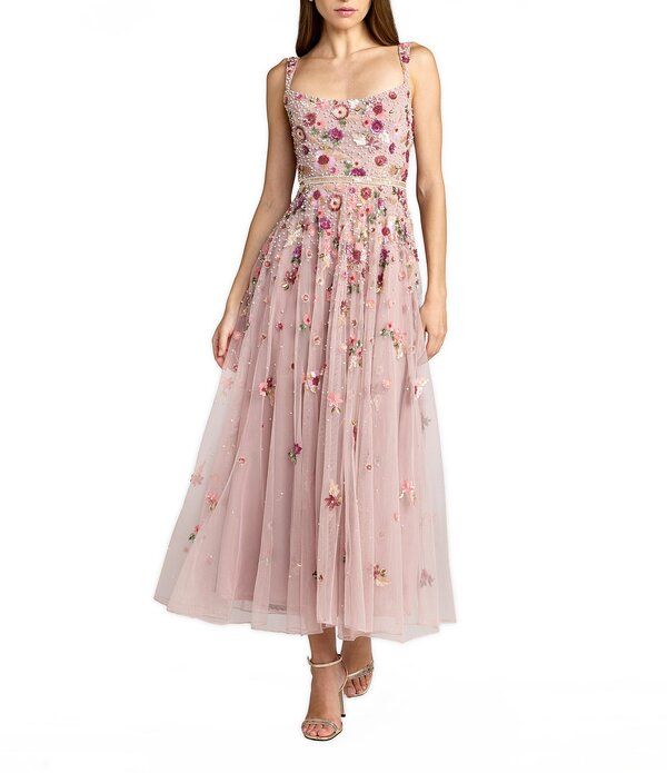 マックダガル レディース トップス ワンピース フラワー柄 ミディ ノースリーブ フラワー Mac Duggal Sleeveless Hand Beaded Floral Scoop Neck Mi