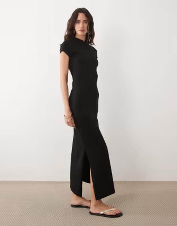 エイソス レディース トップス ワンピース ミディ キャップ ASOS DESIGN cap sleeve midi dress with rouleau loop detailing Black ブ
