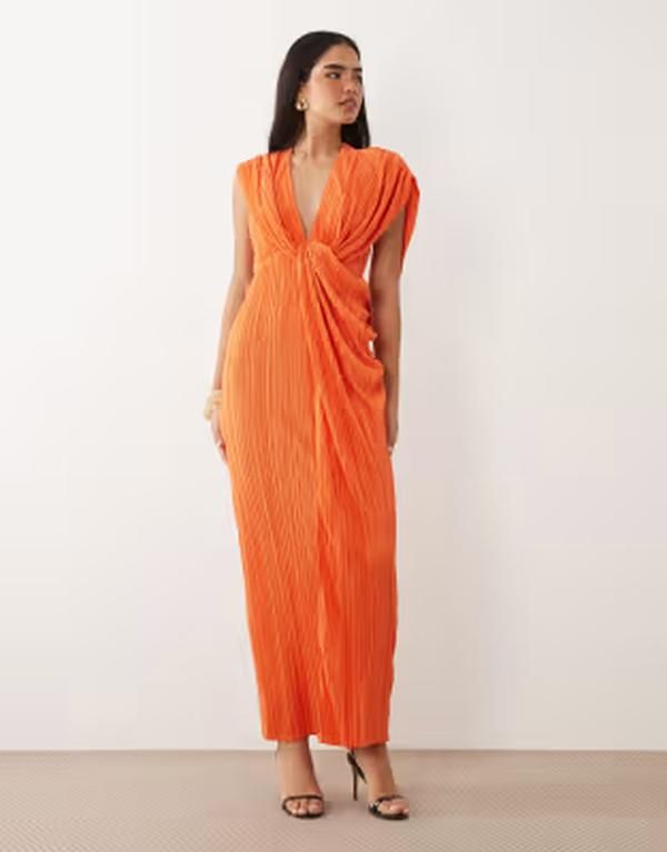 エイソス レディース トップス ワンピース ドレープ マキシ ホルター ASOS DESIGN plisse drape halter neck maxi dress in orange オレンジ 23,214円